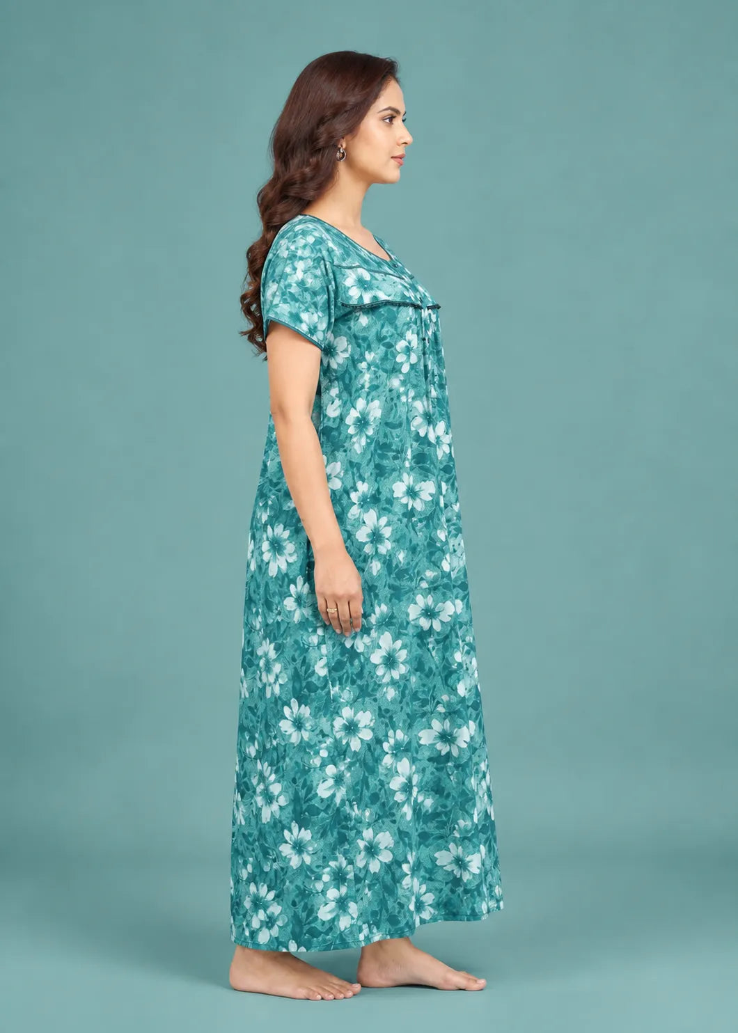 Teal Floral Cotton Nightgown