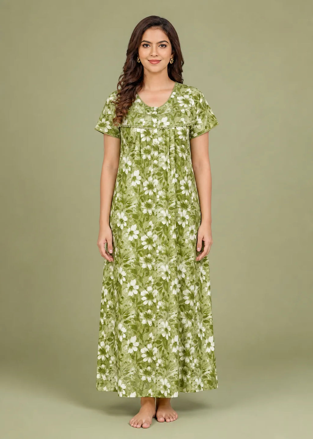 Green Floral Cotton Nightgown
