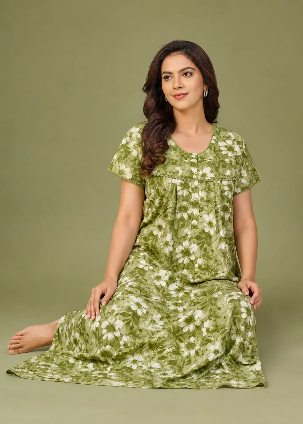 Green Floral Cotton Nightgown