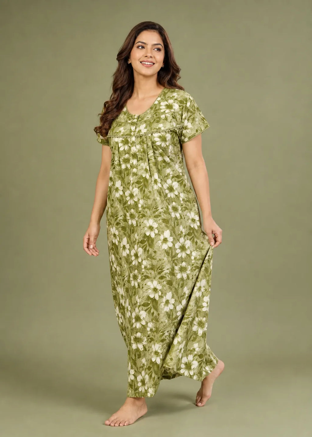Green Floral Cotton Nightgown