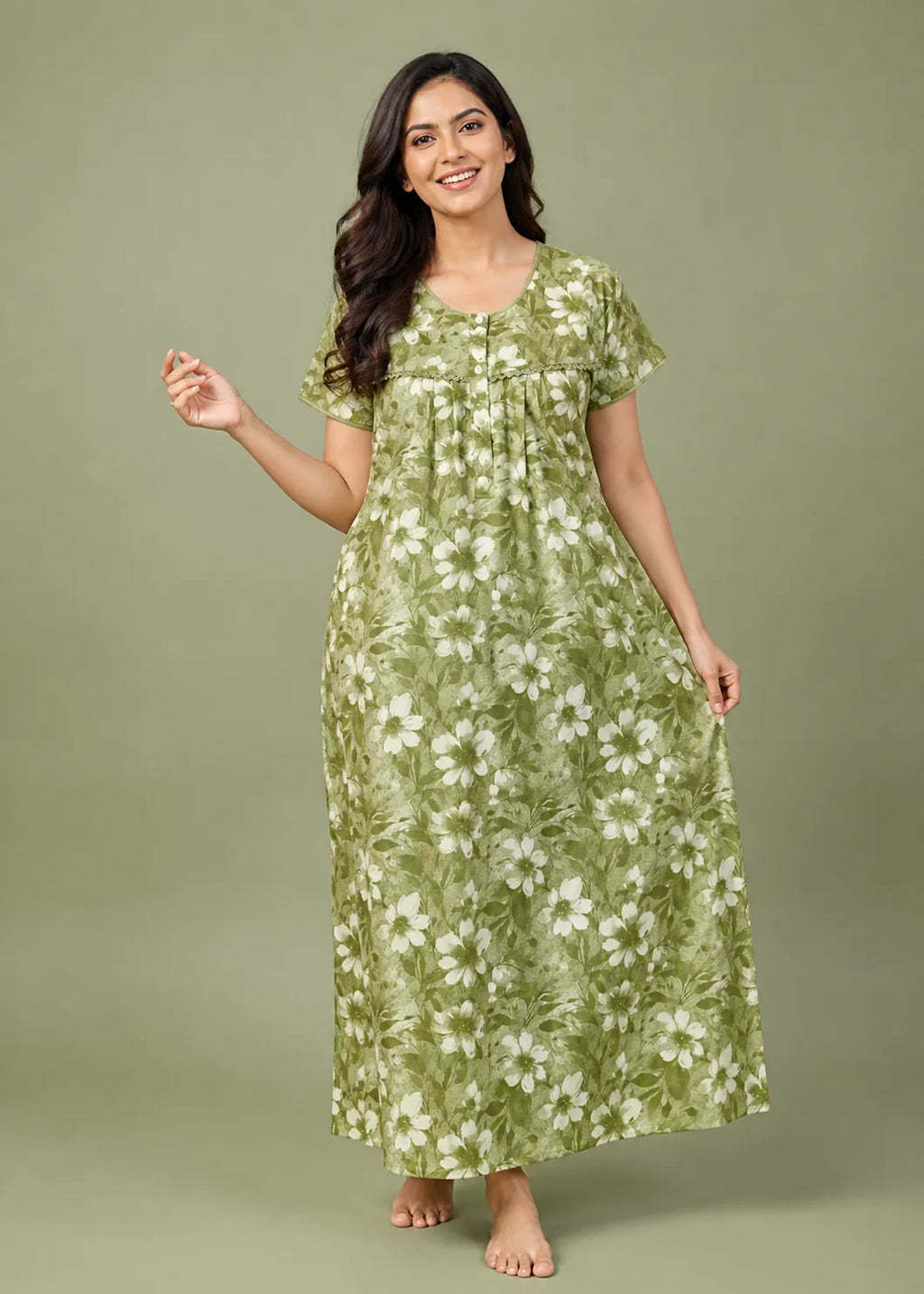 Green Floral Cotton Nightgown