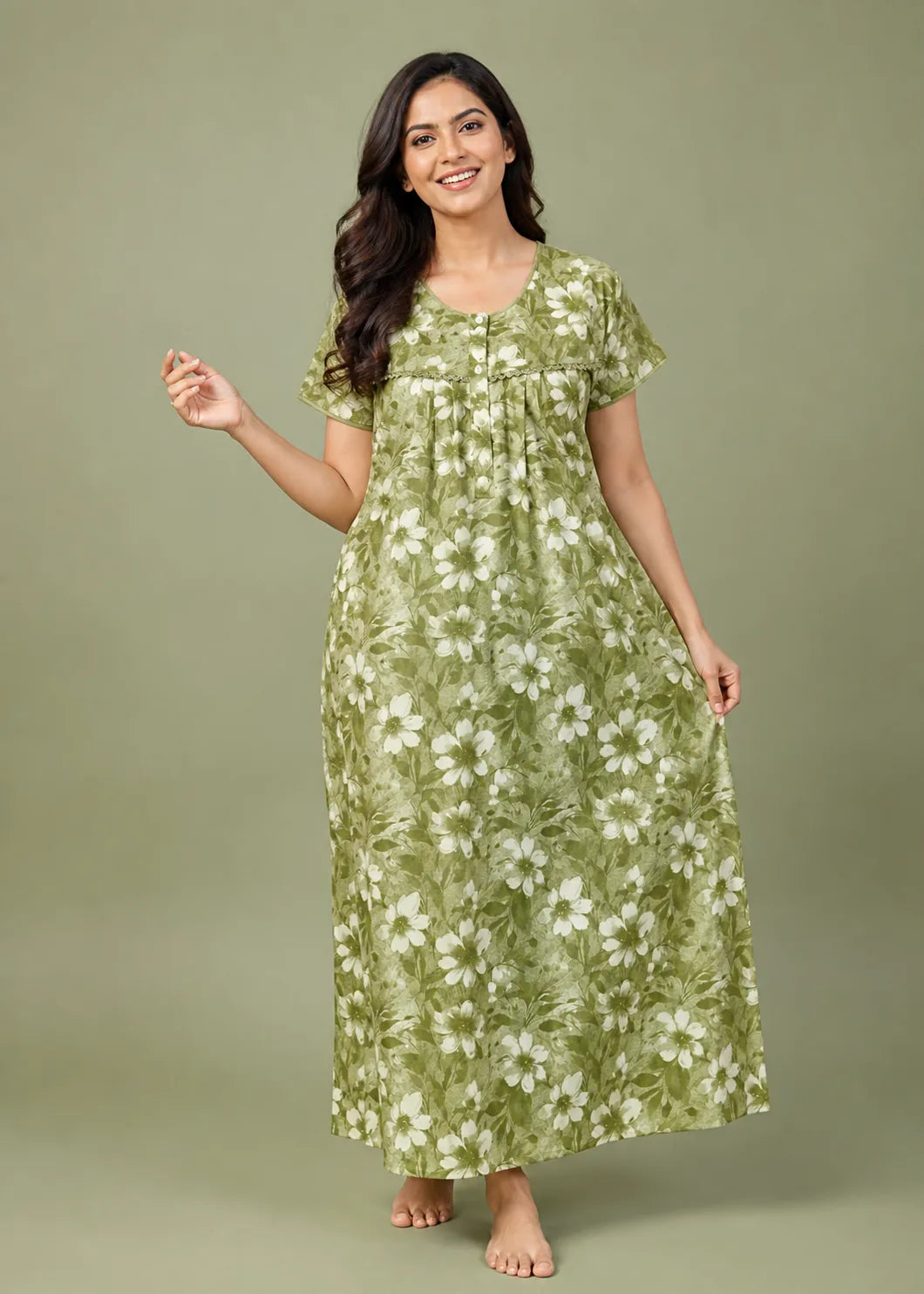 Green Floral Cotton Nightgown
