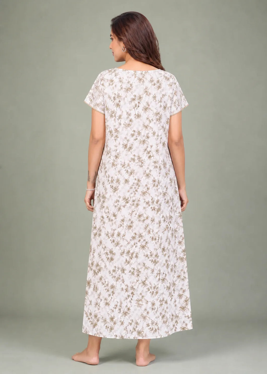 Taupe Floral Print Cotton Nightgown