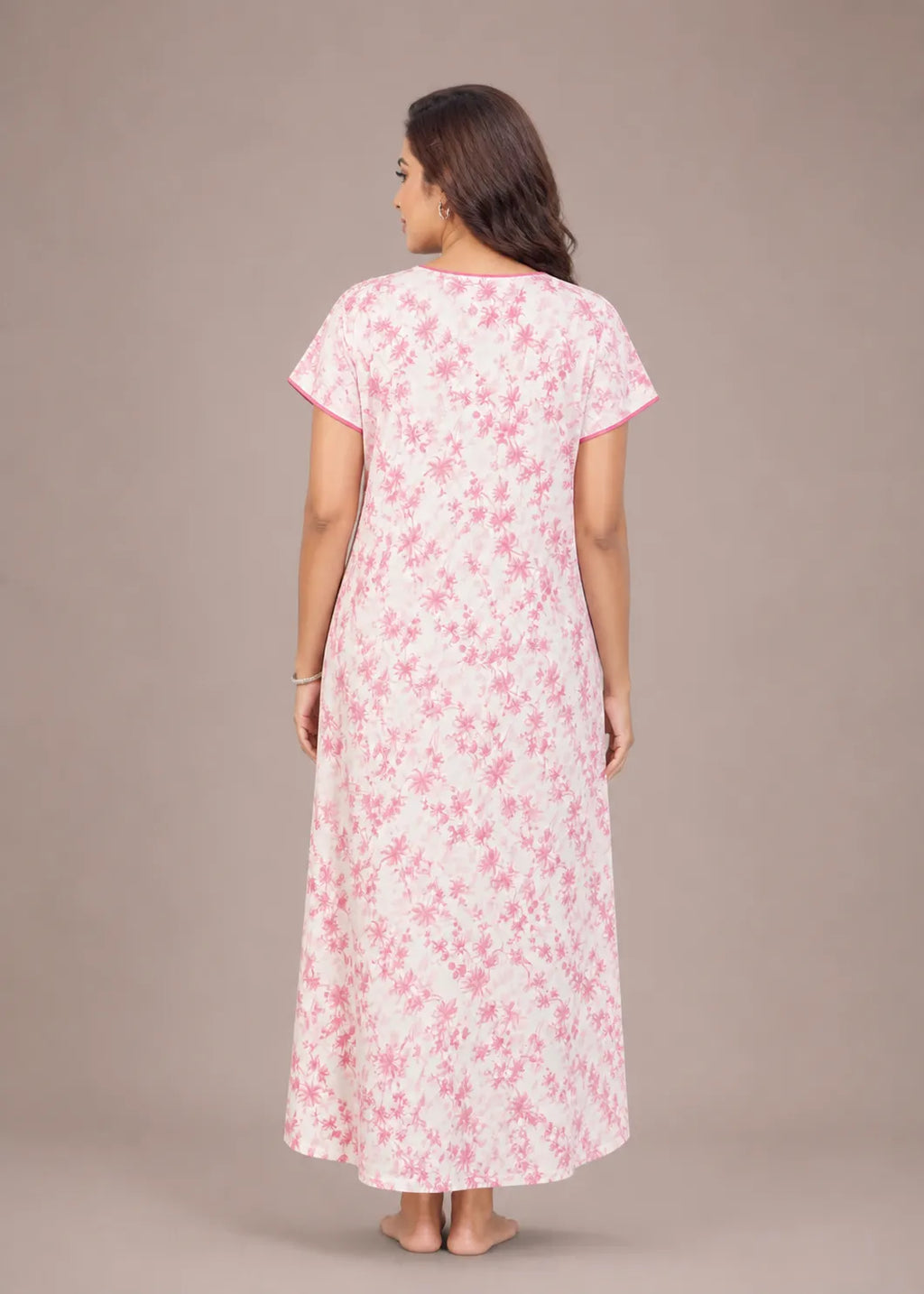 Blush Pink Floral Print Cotton Nightgown