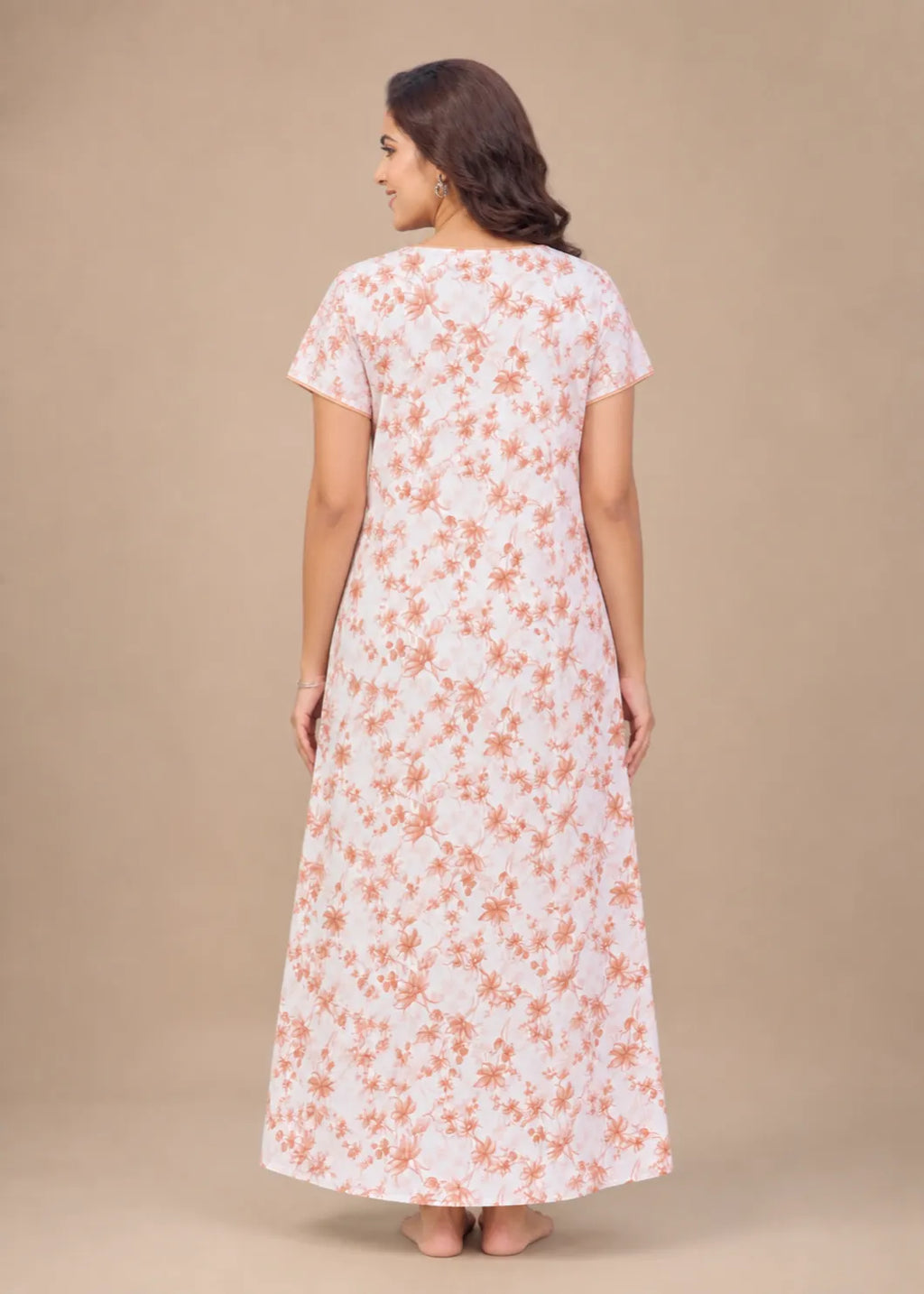 Peach Blossom Floral Print Cotton Nightgown