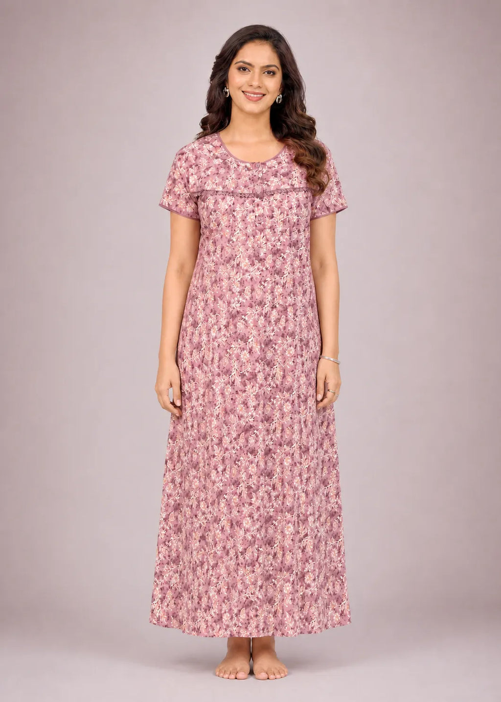Rose Pink Floral Cotton Nightgown
