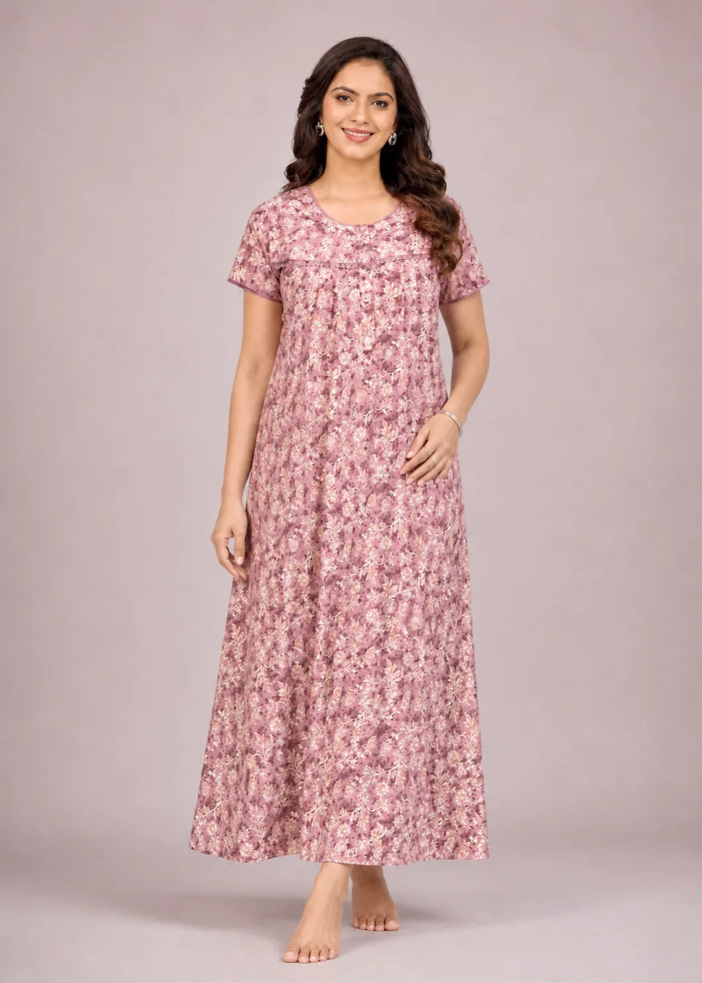 Rose Pink Floral Cotton Nightgown