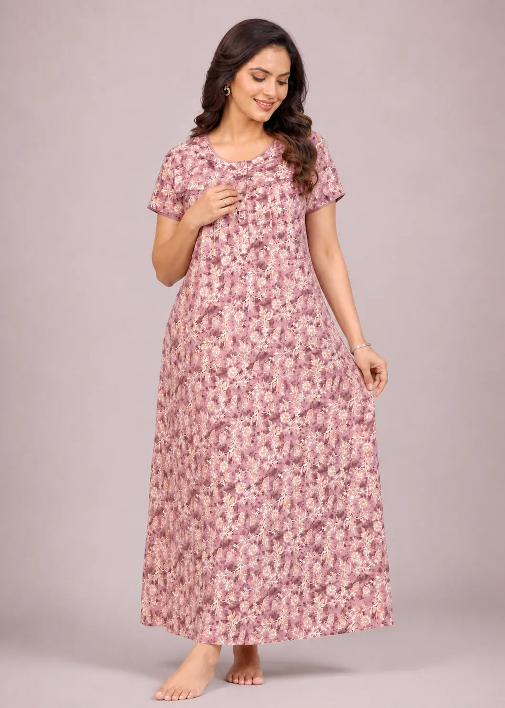 Rose Pink Floral Cotton Nightgown