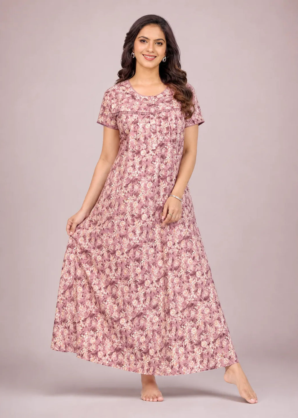 Rose Pink Floral Cotton Nightgown