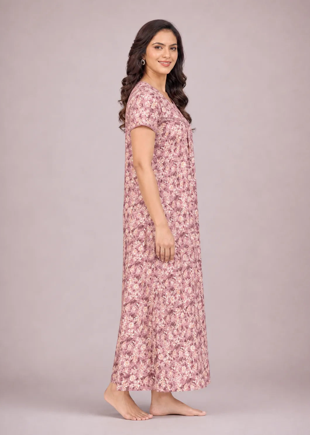 Rose Pink Floral Cotton Nightgown