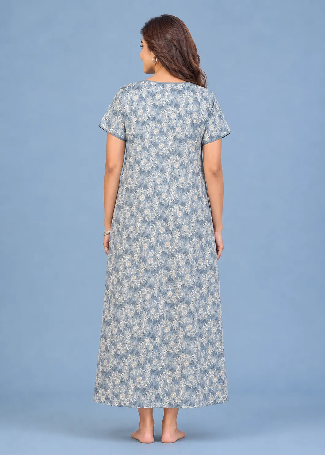 Dusty Blue Floral Cotton Nightgown