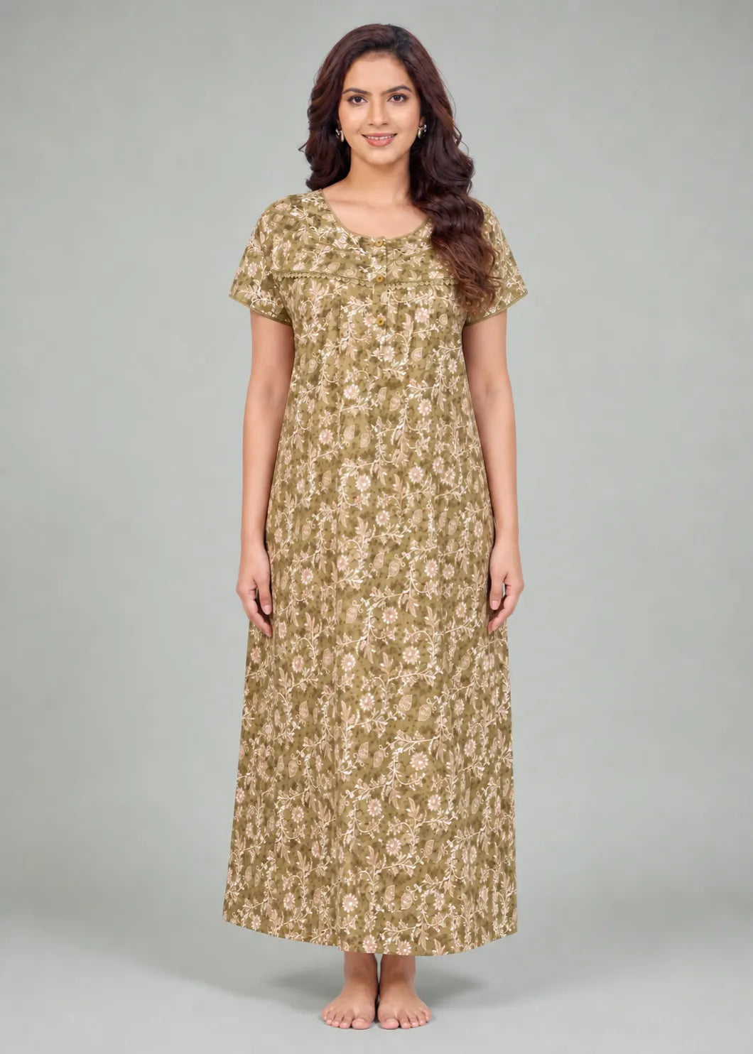 Olive Floral Cotton Nightgown