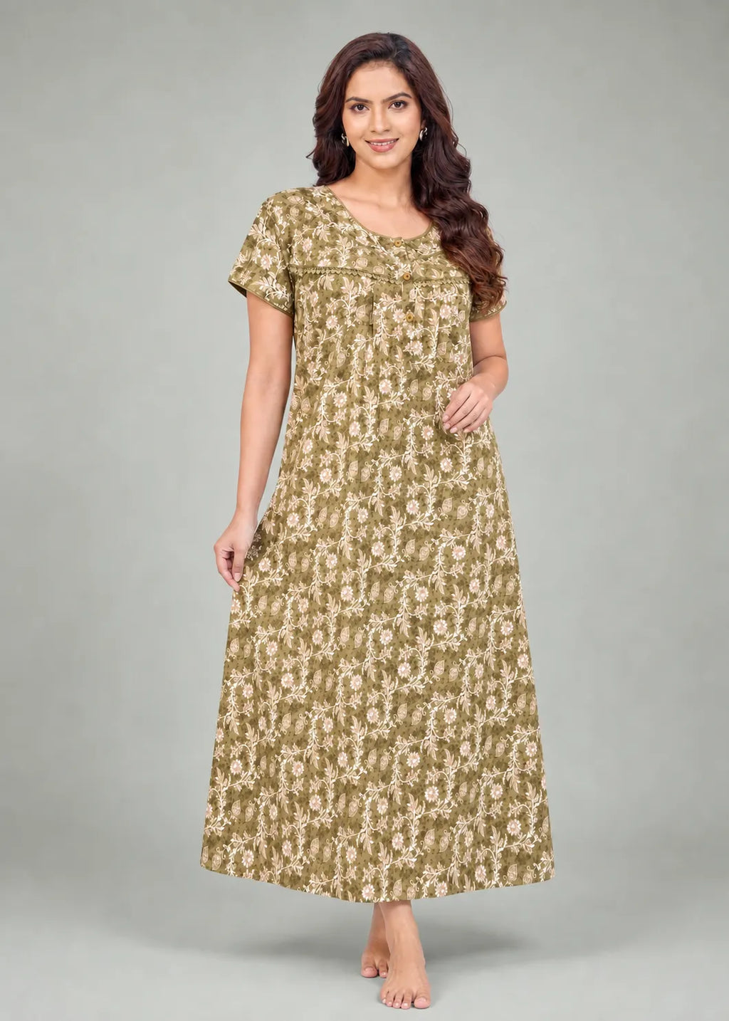 Olive Floral Cotton Nightgown