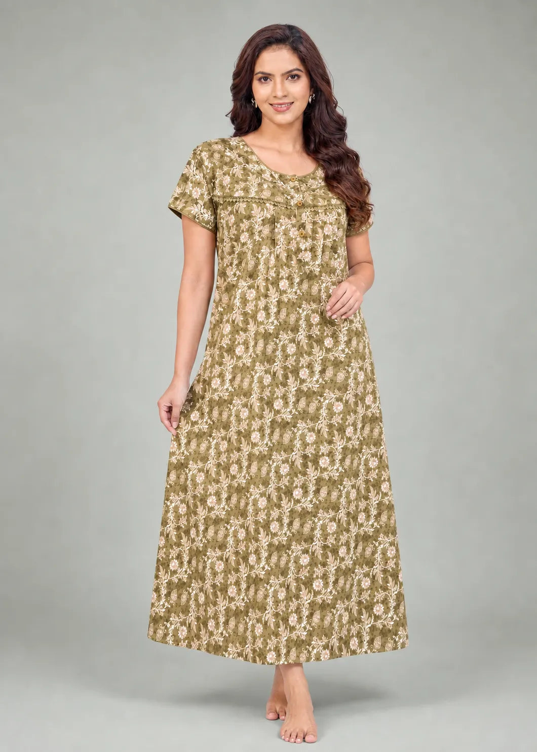 Olive Floral Cotton Nightgown