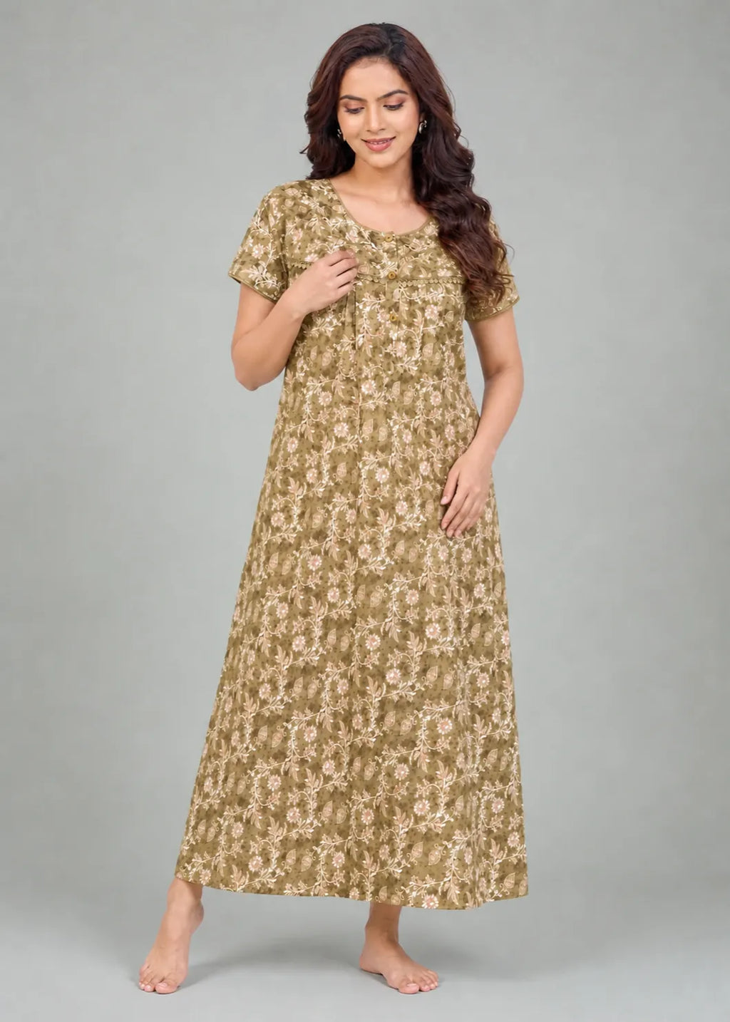 Olive Floral Cotton Nightgown
