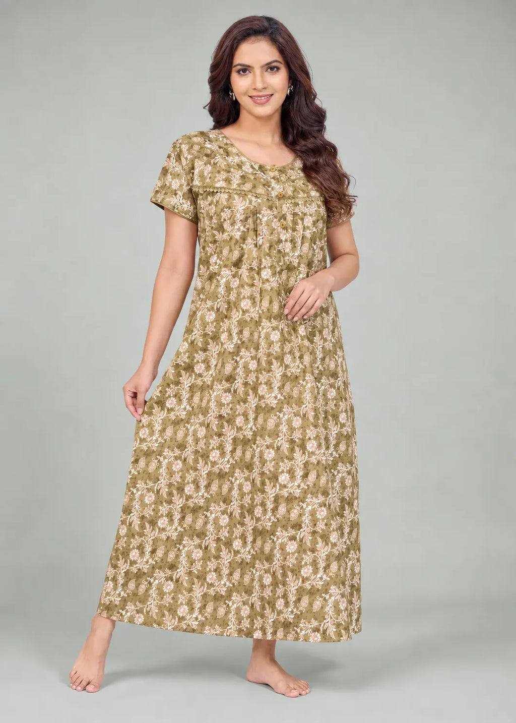Olive Floral Cotton Nightgown