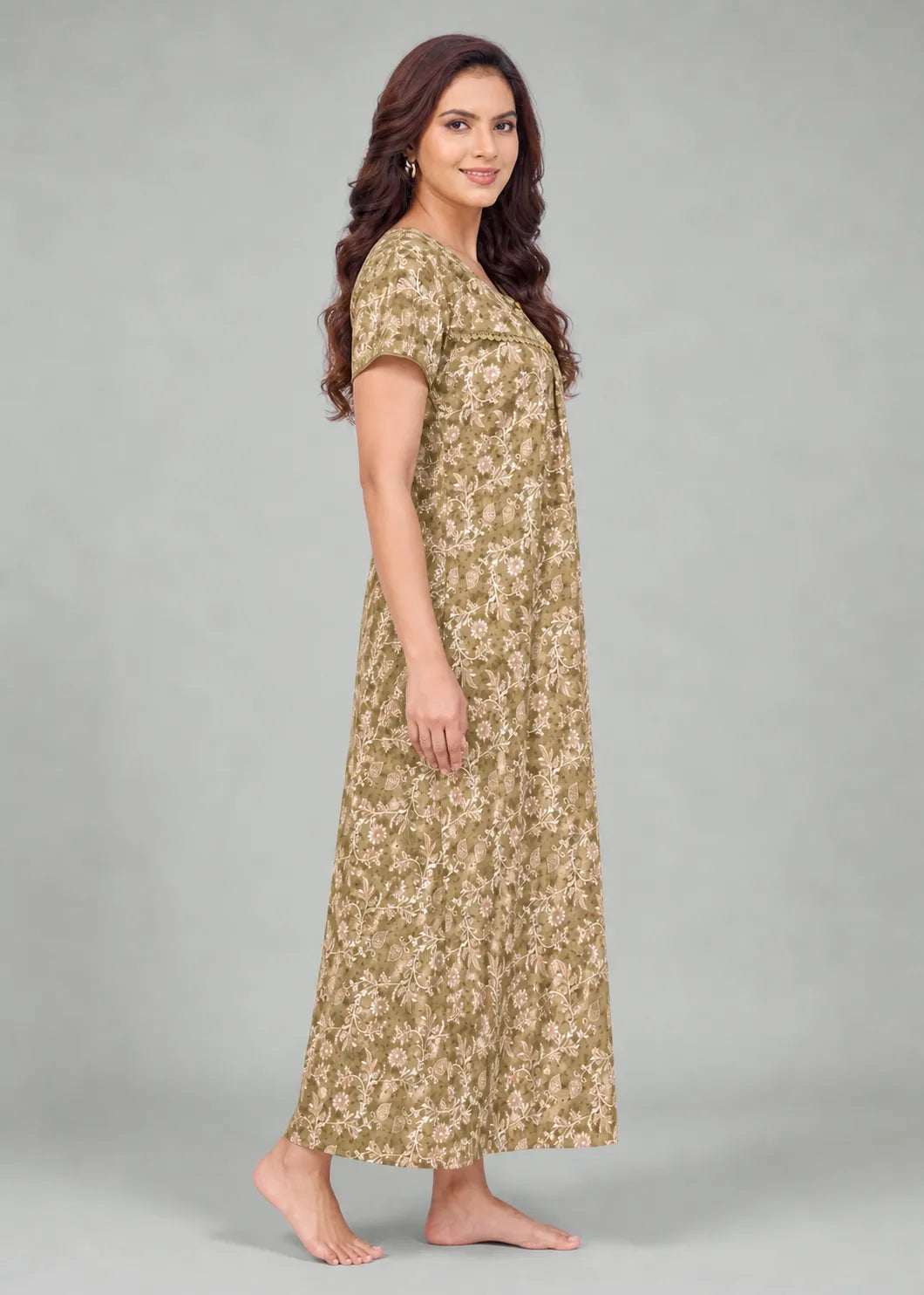 Olive Floral Cotton Nightgown