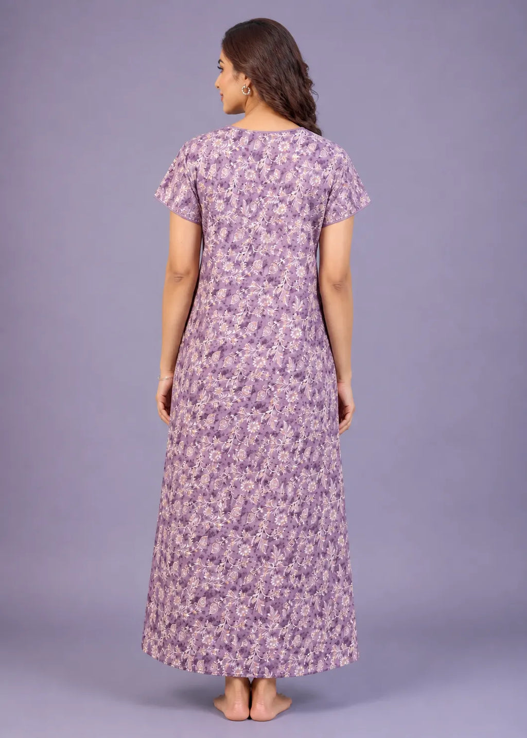 Purple White Floral Cotton Nightgown