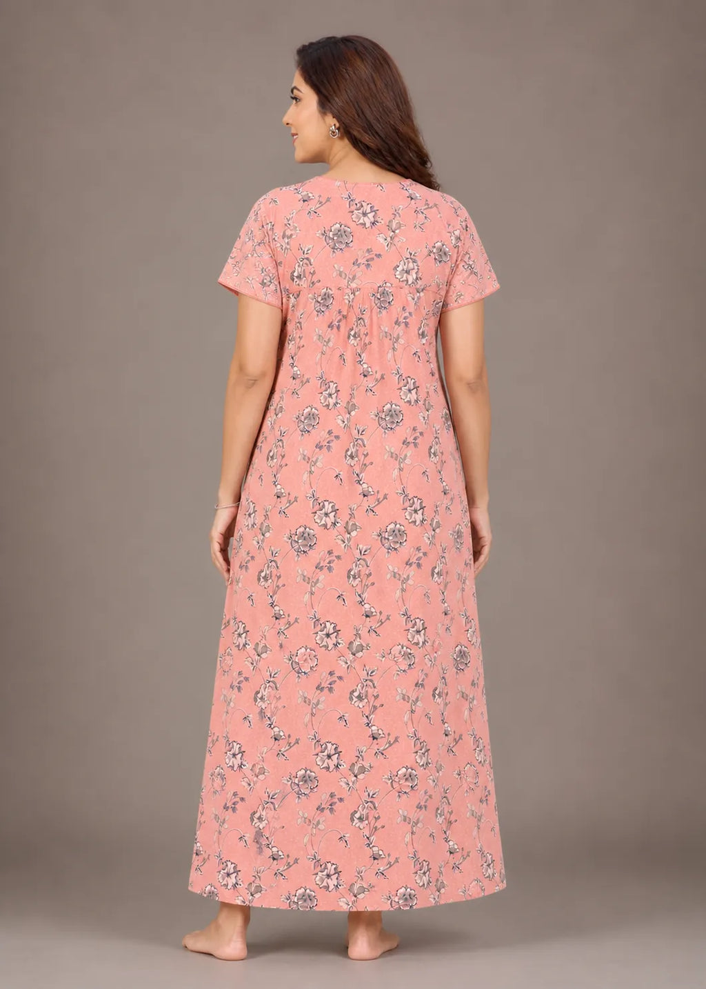 Salmon Floral Print Cotton Nightgown