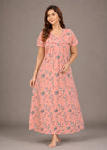 Salmon Floral Print Cotton Nightgown