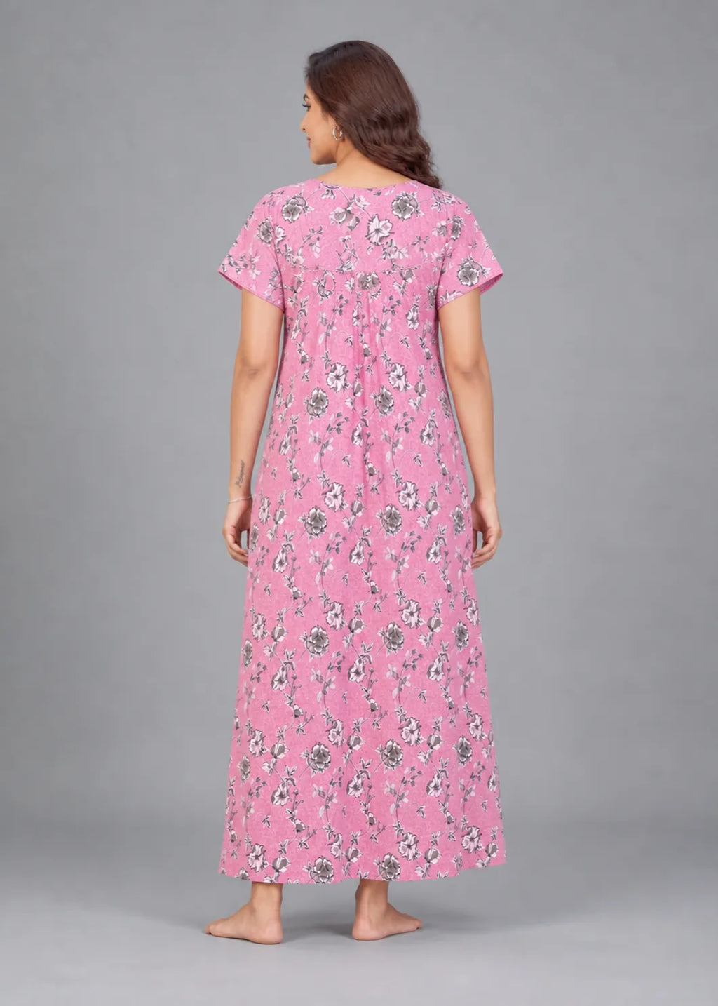 Carnation Pink Floral Print Cotton Nightgown