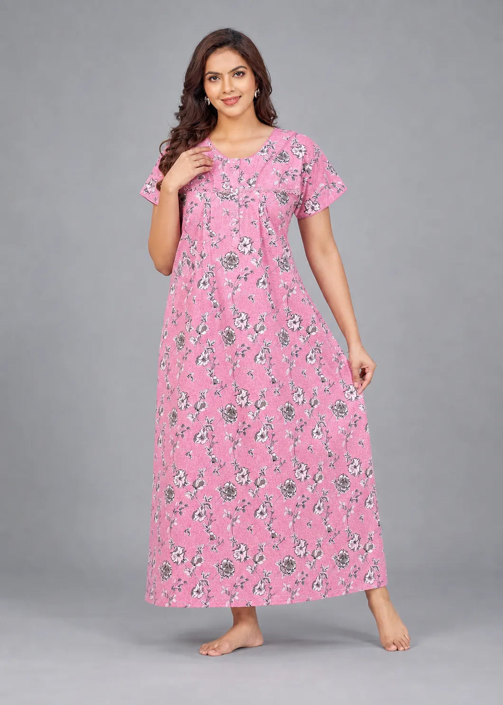 Carnation Pink Floral Print Cotton Nightgown