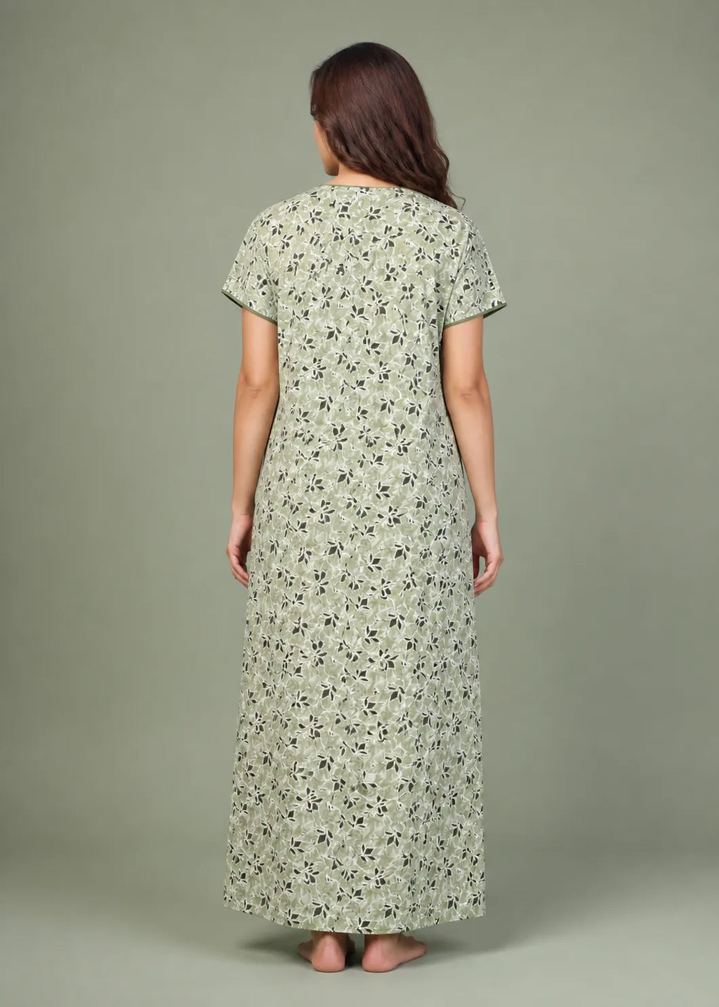 Light Green Geometric Floral Cotton Nightgown
