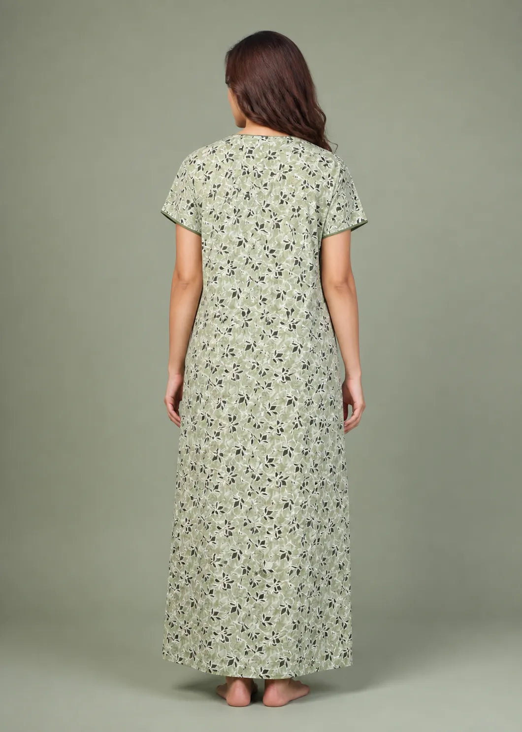 Light Green Geometric Floral Cotton Nightgown