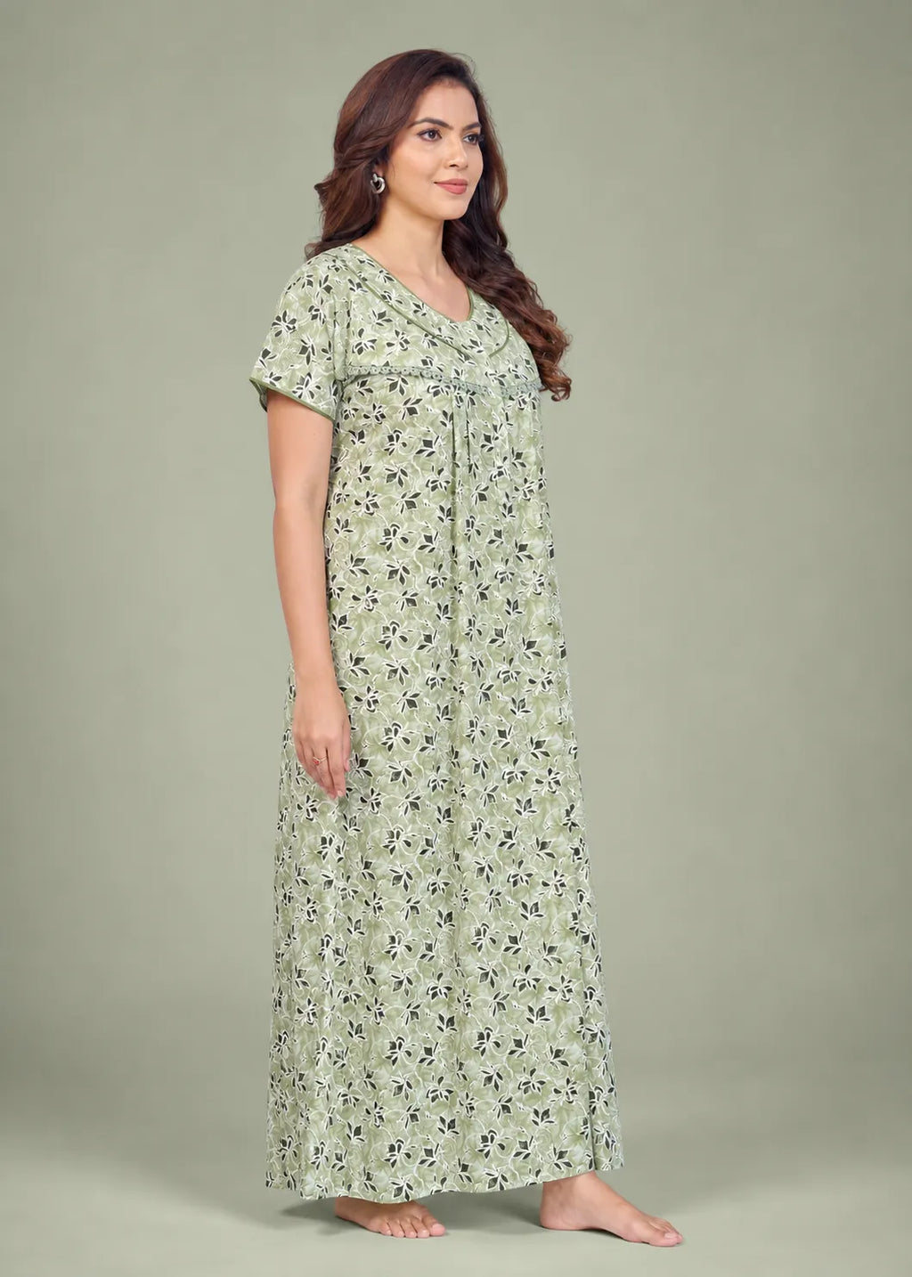 Light Green Geometric Floral Cotton Nightgown