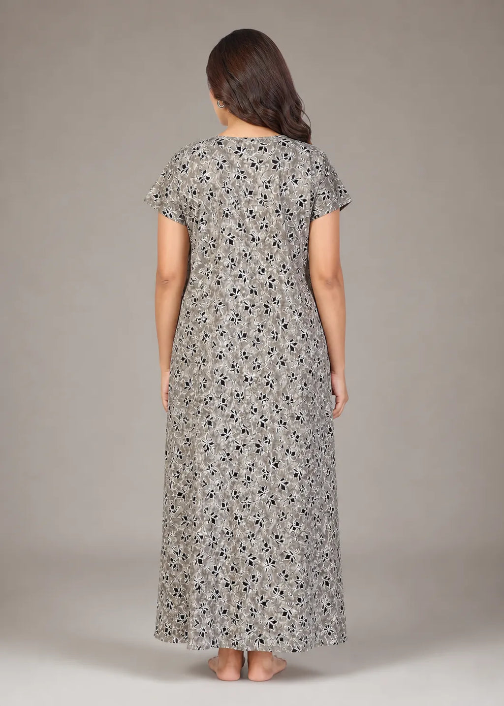 Grey Geometric Floral Cotton Nightgown