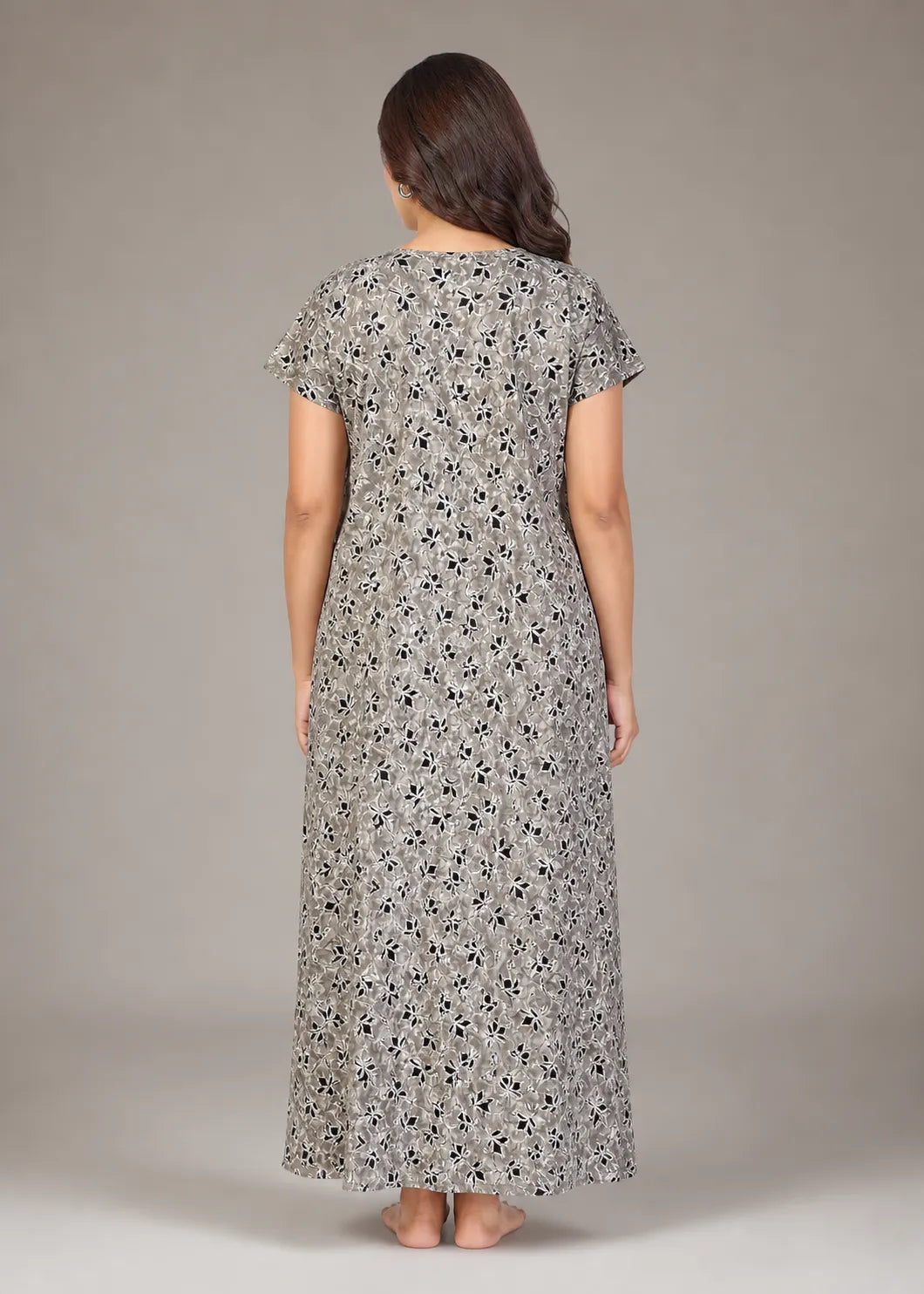 Grey Geometric Floral Cotton Nightgown