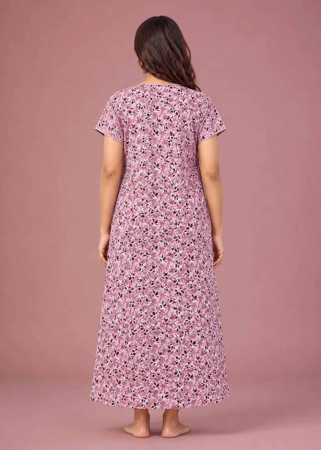 Mauve Geometric Floral Cotton Nightgown