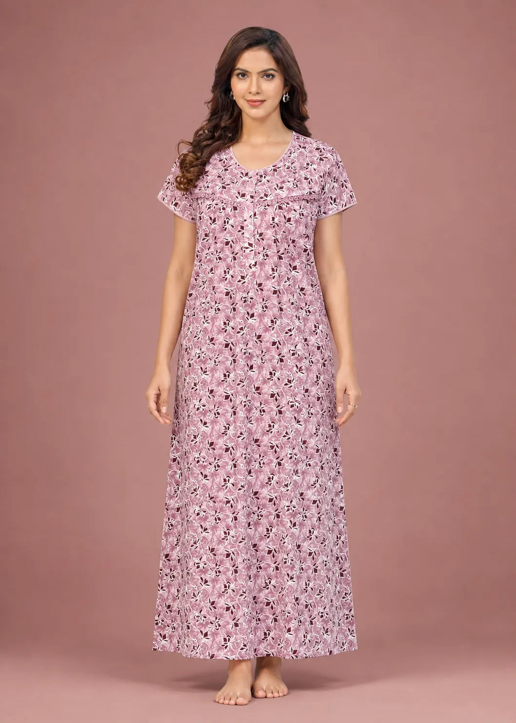Mauve Geometric Floral Cotton Nightgown