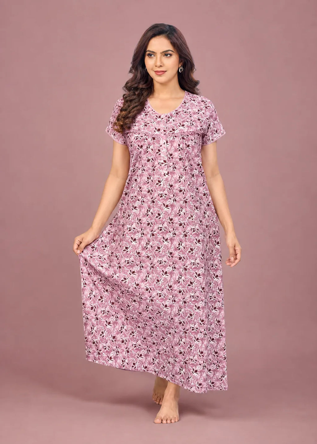 Mauve Geometric Floral Cotton Nightgown