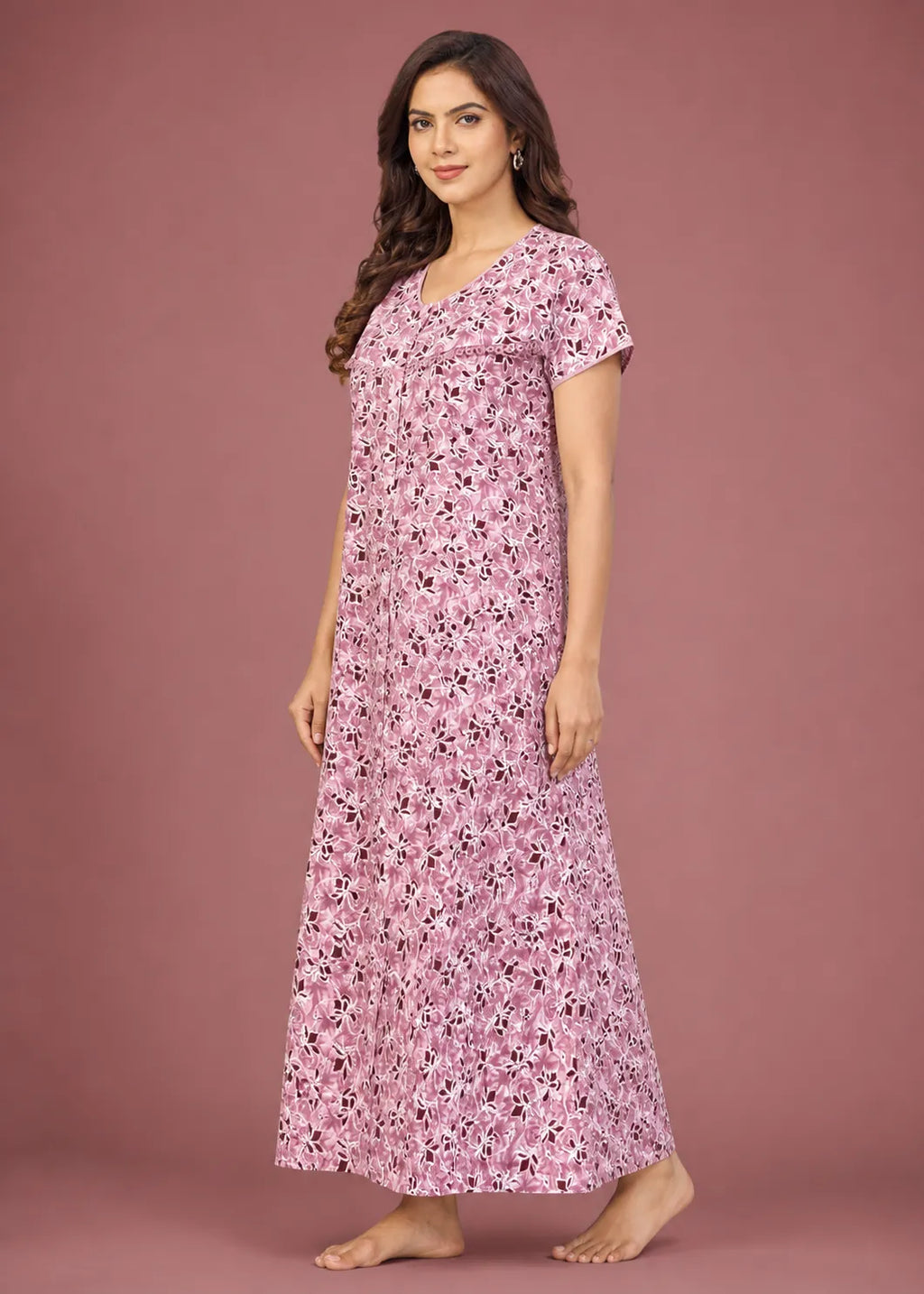 Mauve Geometric Floral Cotton Nightgown