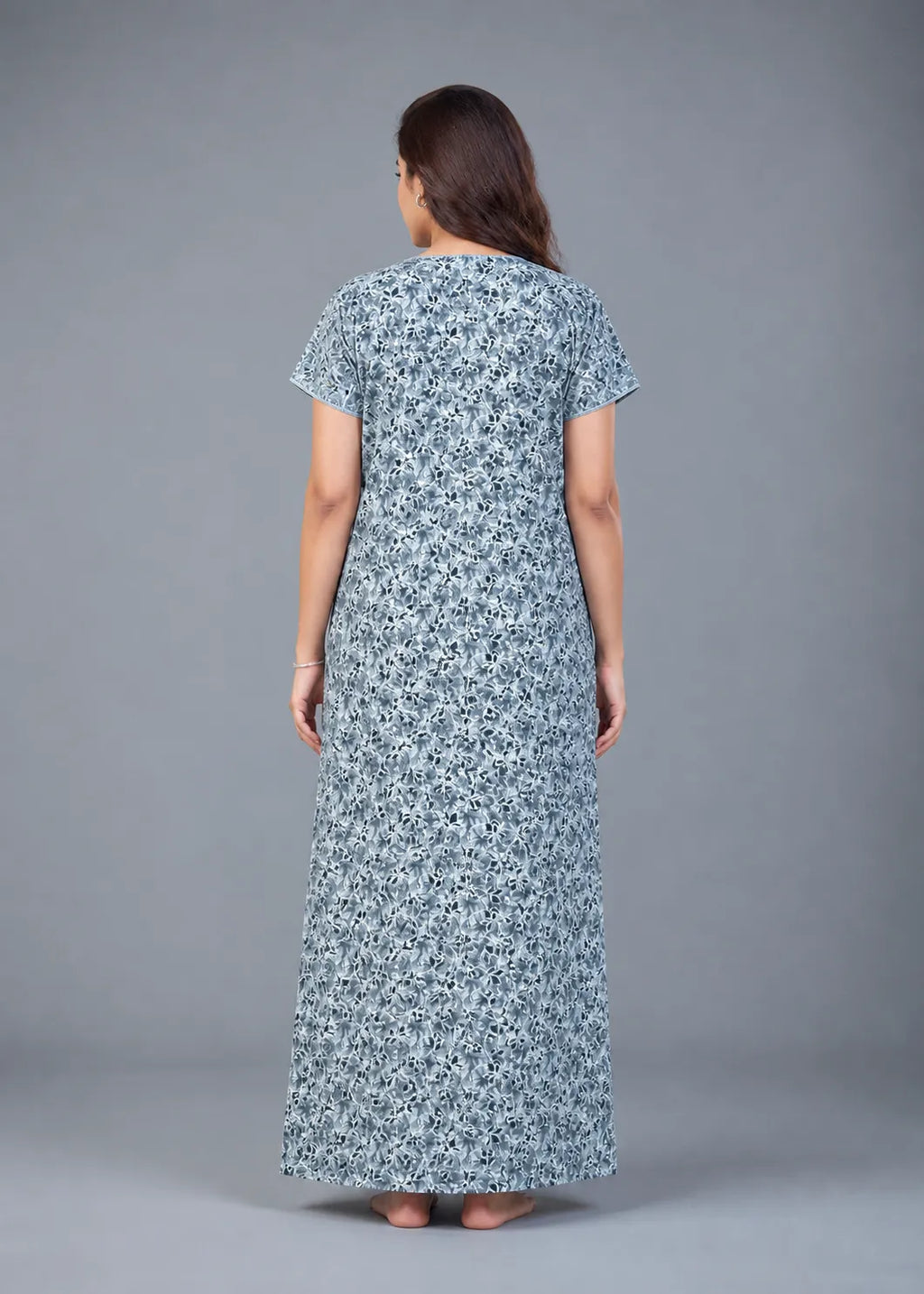 Blue Geometric Floral Cotton Nightgown