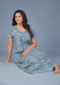 Blue Geometric Floral Cotton Nightgown