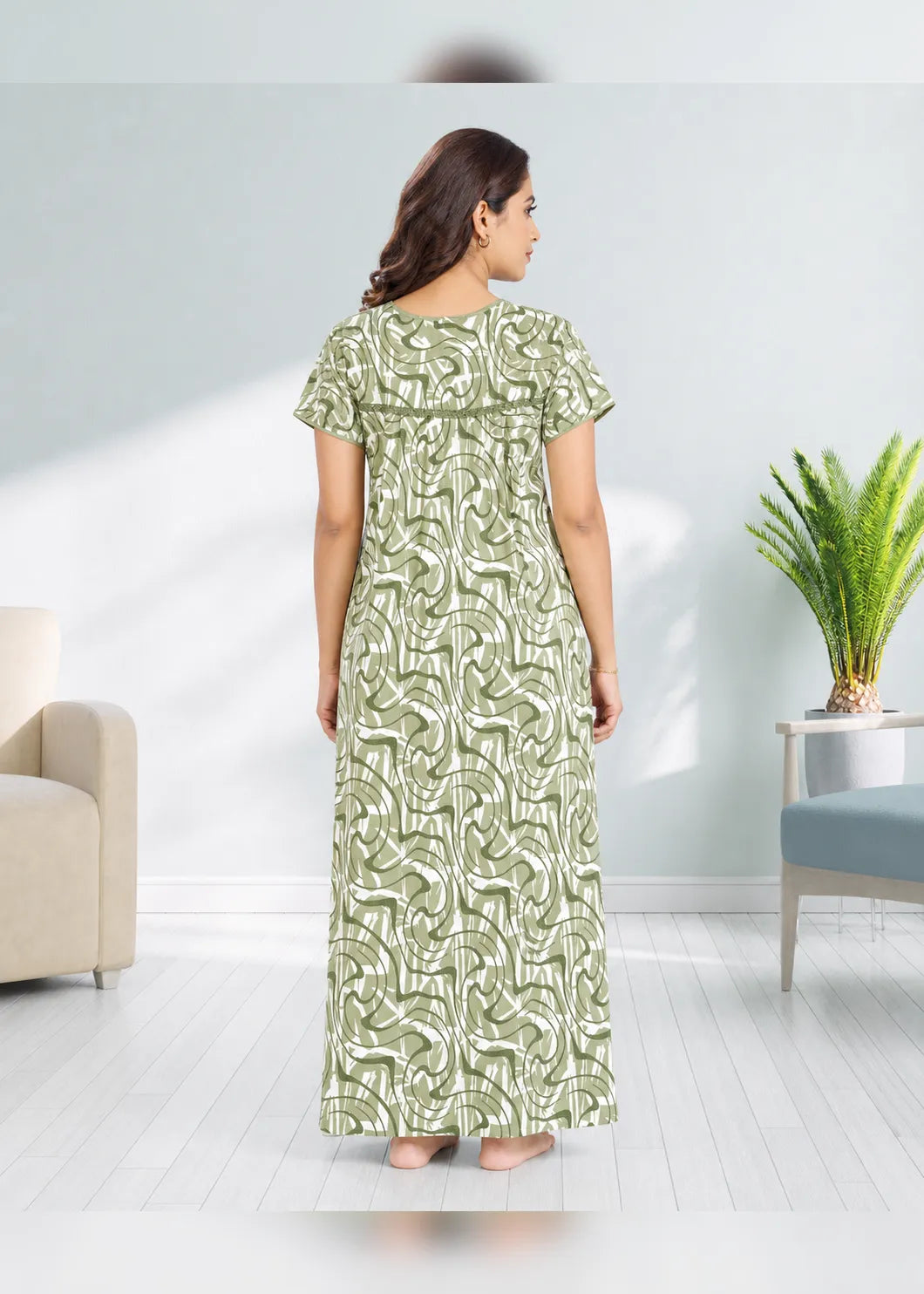 Olive Green Abstract Alpine Nightgown