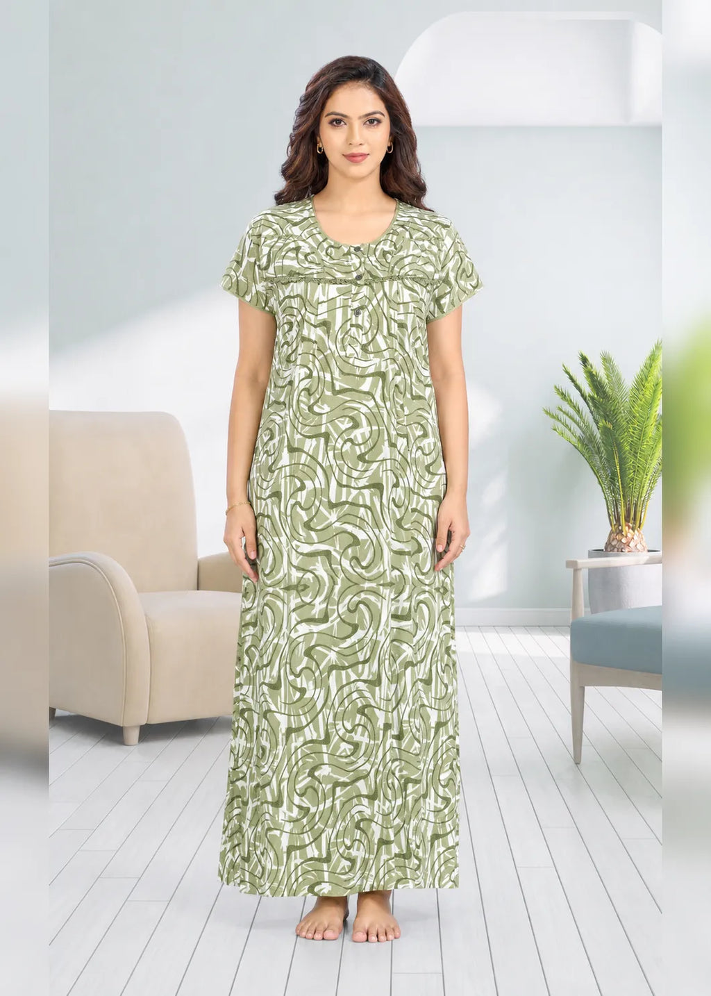 Olive Green Abstract Alpine Nightgown