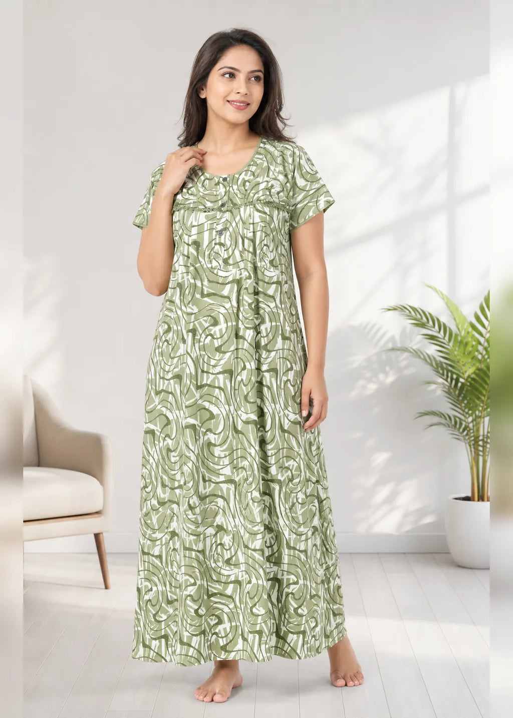 Olive Green Abstract Alpine Nightgown