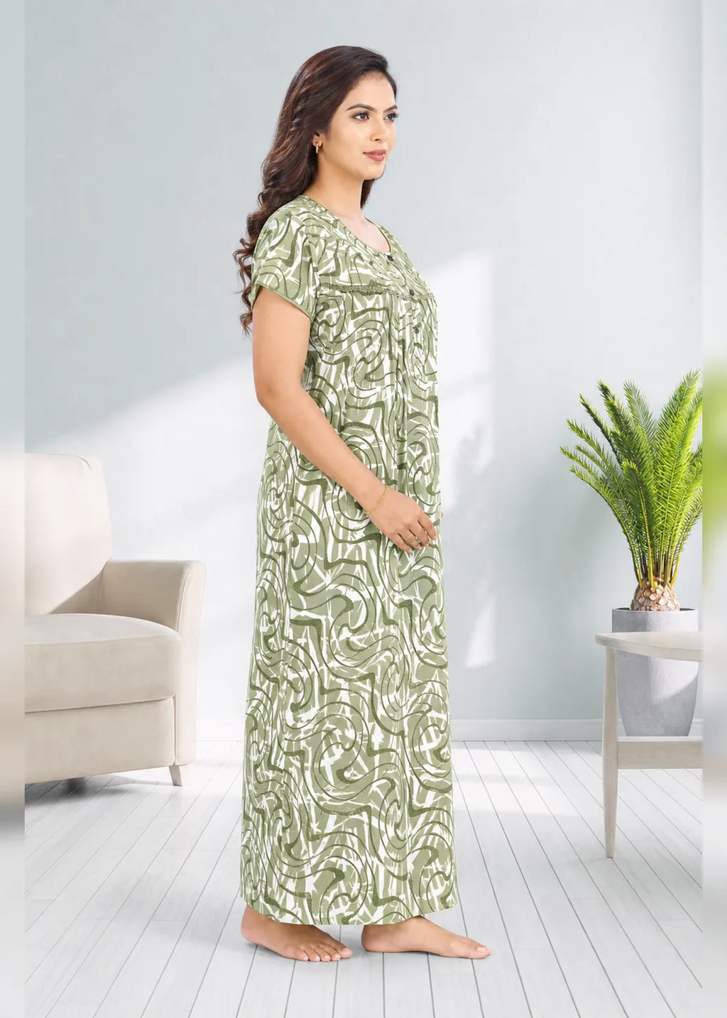 Olive Green Abstract Alpine Nightgown