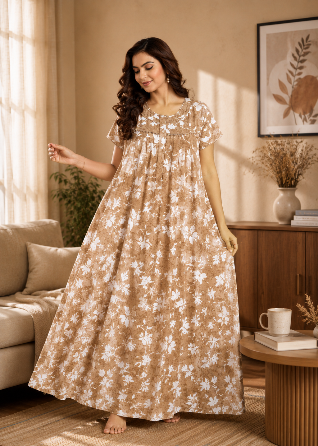 Tan Floral Alpine Nightgown