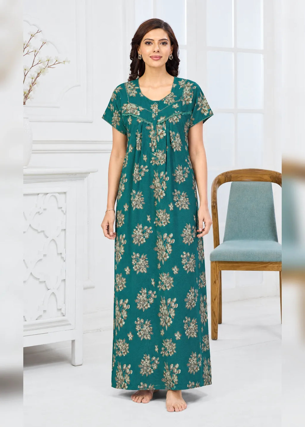 Teal Green Floral Alpine Nightgown