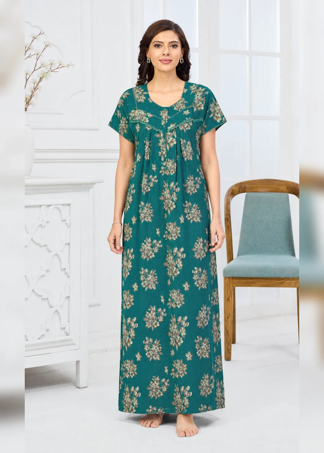 Teal Green Floral Alpine Nightgown
