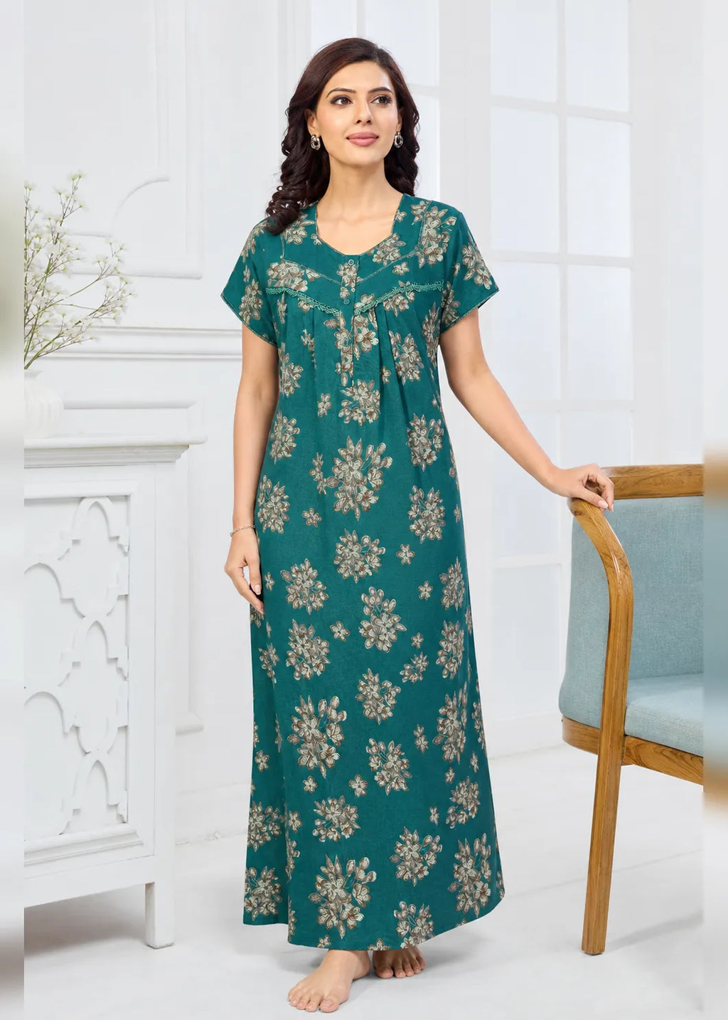 Teal Green Floral Alpine Nightgown