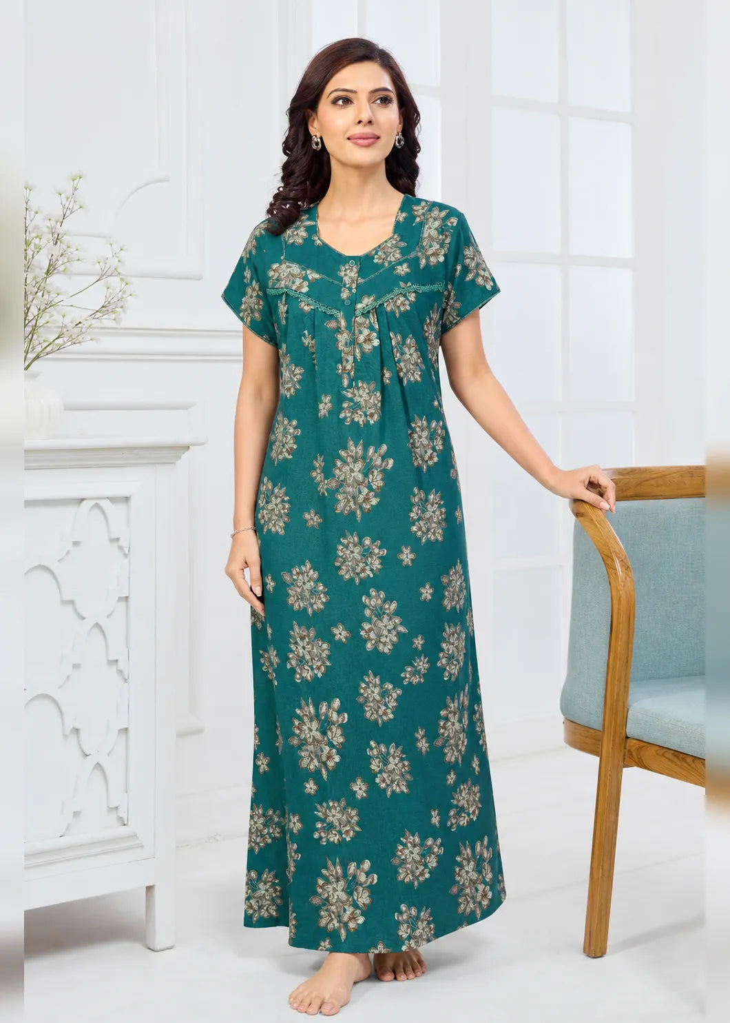 Teal Green Floral Alpine Nightgown