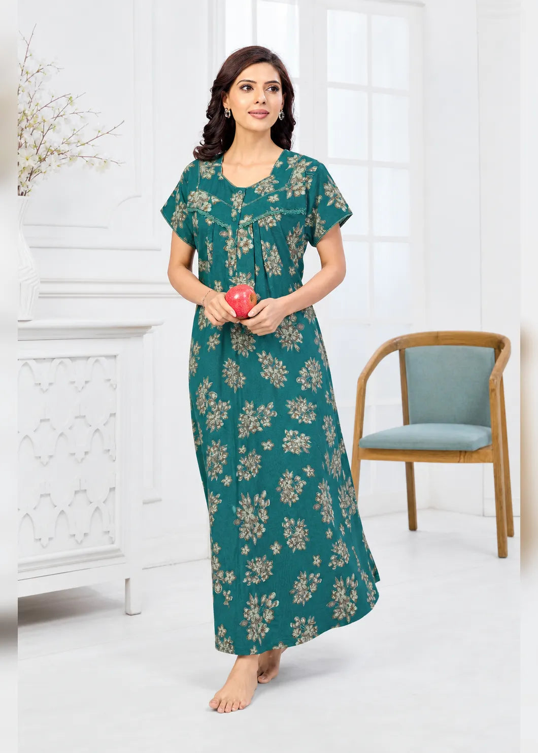 Teal Green Floral Alpine Nightgown