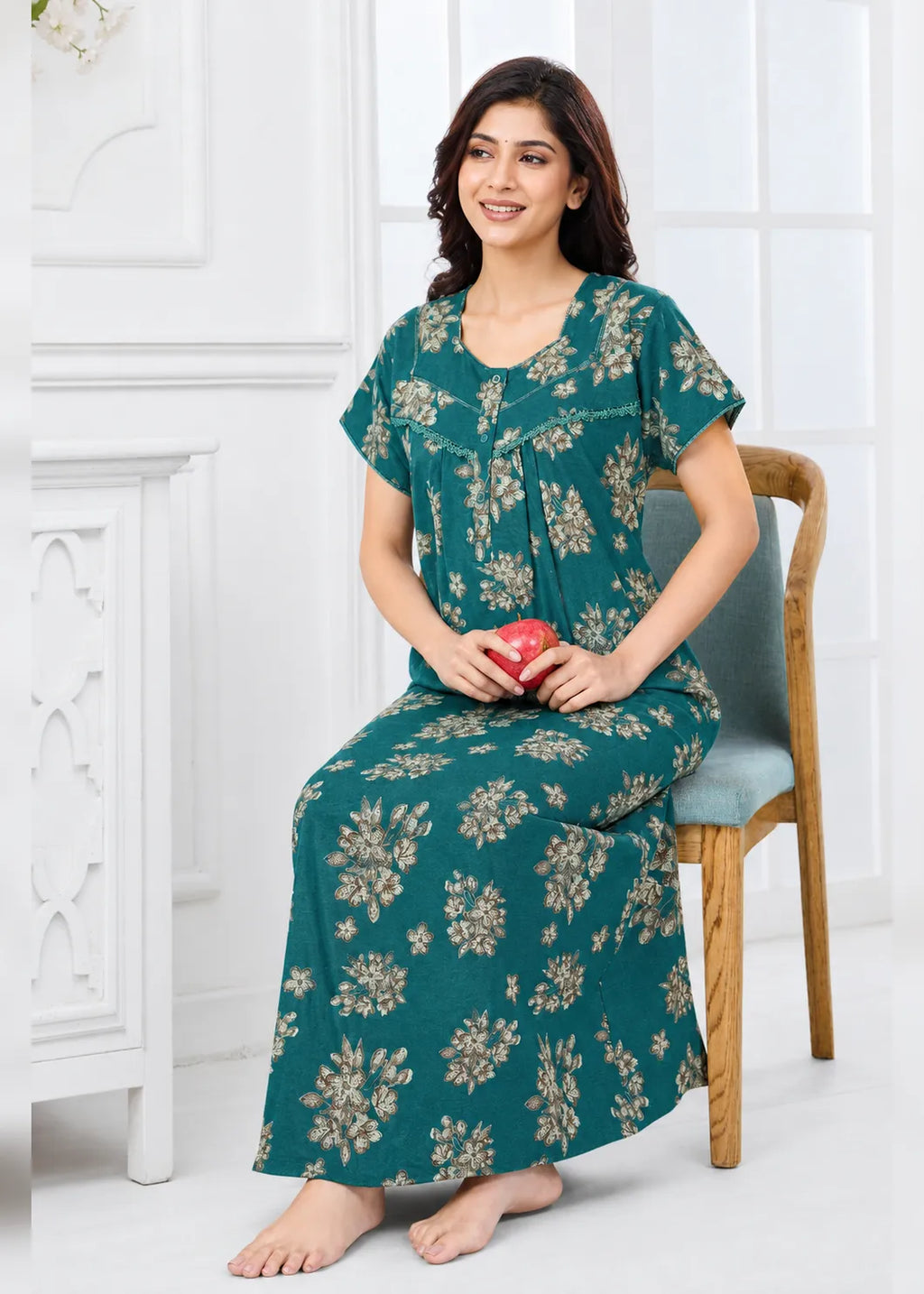 Teal Green Floral Alpine Nightgown