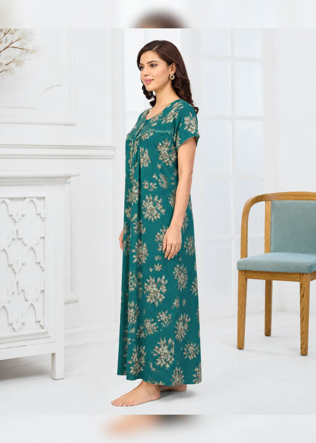 Teal Green Floral Alpine Nightgown