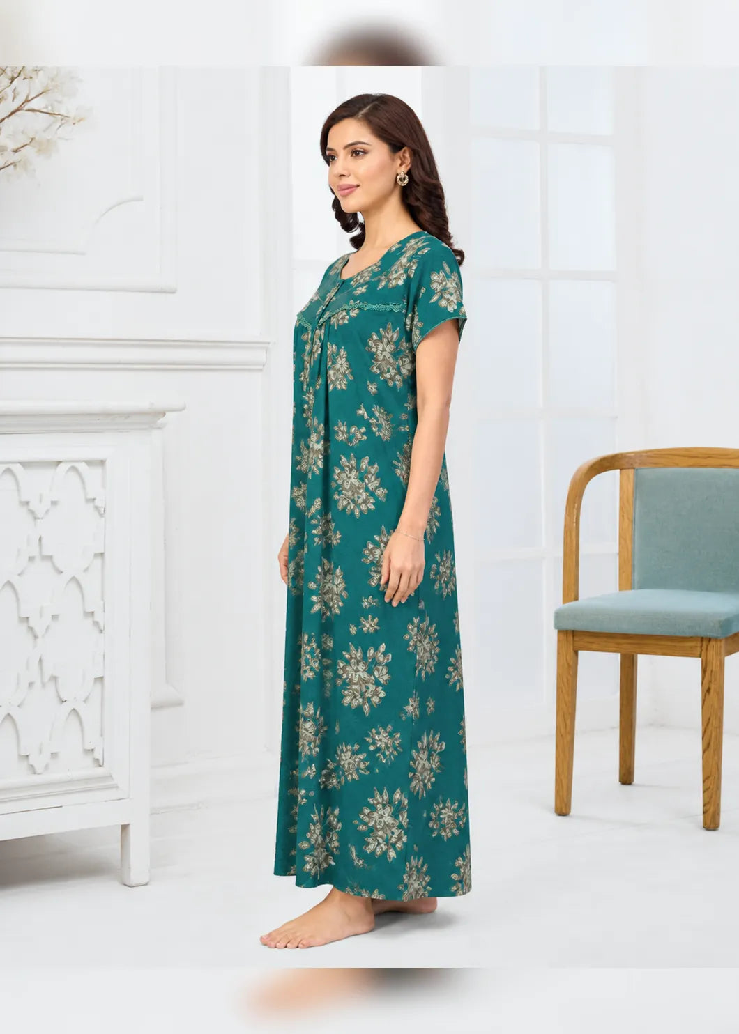 Teal Green Floral Alpine Nightgown